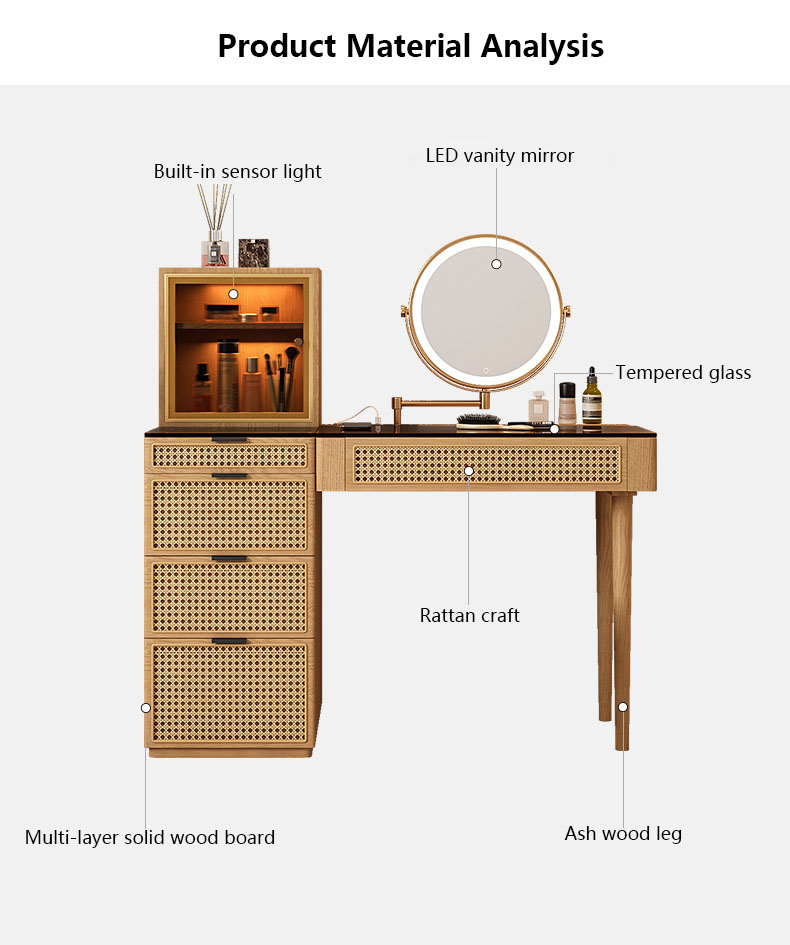 Solid Wood Corner Makeup Vanity Set Dressing Table Rotatable Mirror