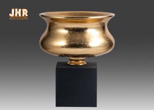 Wholesale Gold Leaf Fiberglass Flower Pots Table Vases Frosted Black Base Pot Planters from china suppliers