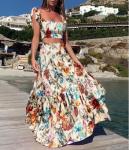 Summer Womens Casual Dresses Printed Flower 2pcs Top And Skirt With S-2XL