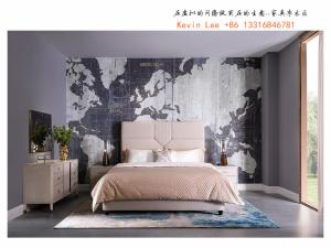 Wholesale Light American style Bed sets Leather upholstered headboard bed for Hotel guestroom furniture with Wooden Side table from china suppliers