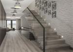 Modern Floating Straight Flight Staircase With Metal + Wood + Glass Material