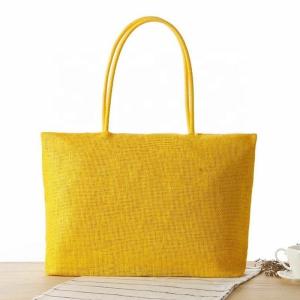 Wholesale Handmade Rattan Straw Beach Tote , Yellow Beach Bag Raffia Knitted Lining Inside from china suppliers