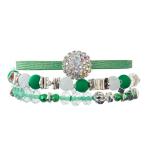 Party Green Leather Handmade Bracelet Set With Minimalist Zircon Rock Ball