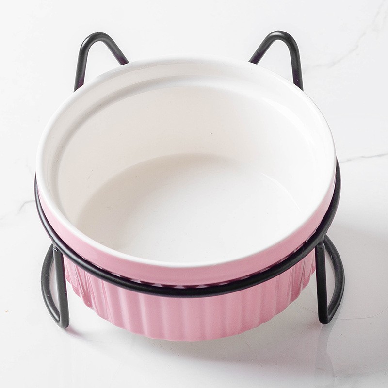 Ceramic Double Bowl Water Bowl High Foot Cat Food Bowl Drinking Bowl Pet Bowl Oblique Mouth Food Bowl Supplies