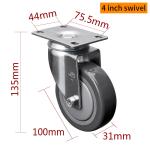 EDL Medium Duty Zinc Coating 4inch 130kg Plate TPU Caster by Rigid, Swivel and
