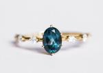1.56ct London Blue Topaz Ring , Oval Shape Diamond Ring Round Cut OEM