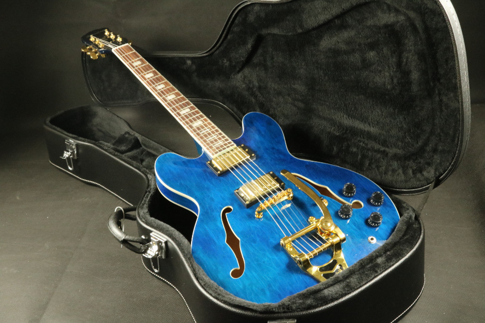 High Quality blue quilted maple top fretboard binding 6string hollow body 335 345 325 hollow guitar Guitar
