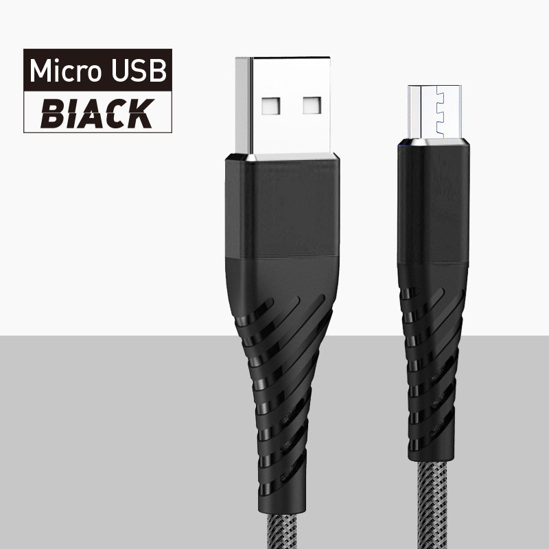 2.4A OD4.8mm Micro USB Data Cable 1m 2m 3m Fish Net Fabric Nylon