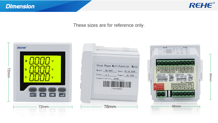 72*72mm Three Phase Smart True RMS Power Meter with RS485 Communication Port