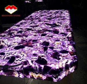 China Semi Precious Stone Marble Furniture Amethyst Slab For Sink Basin on sale