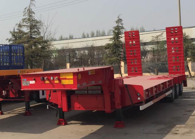 Loading Construction Machines Hydraulic Flatbed Trailer 3 Axles 80 Tons 17m