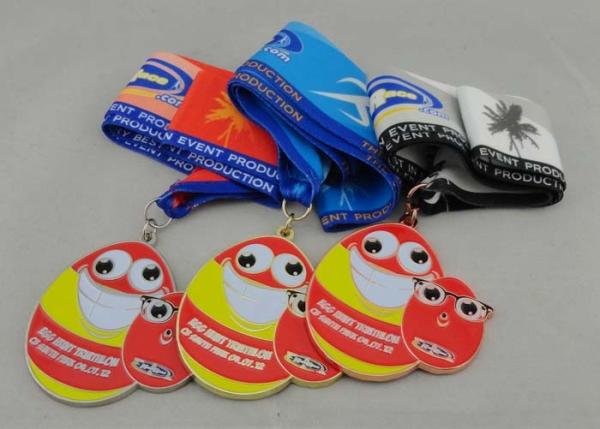 Egg Hunt Triathlon Ribbon Medals Copper Plating , Full Color Printing