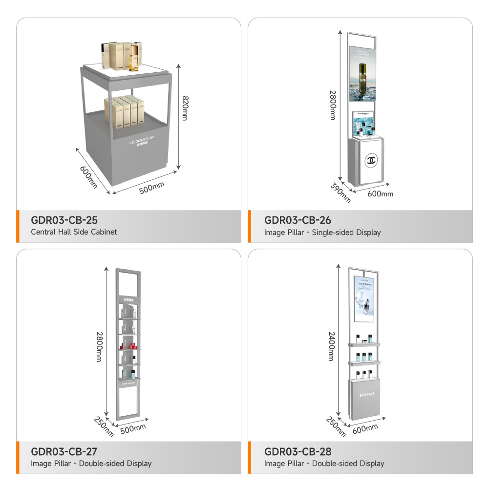 Retail Shop Cabinet Grey Wooden Boutique Edge Cabinet With Light Box For Trendy Shop Decoration And Premium Store Fixtures