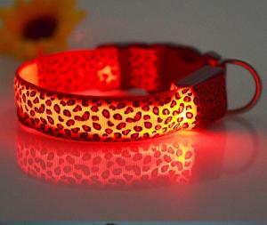 China Durable leopard print dog cat safety LED light glow flashing nylon pet necklace collar supplies on sale