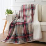 Customized Popular Plaid Sofa Flannel Sherpa Fleece Throw Blanket for High