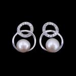 Personalized Silver Pearl Earrings / Hollow Style Round Pearl Stud Earrings