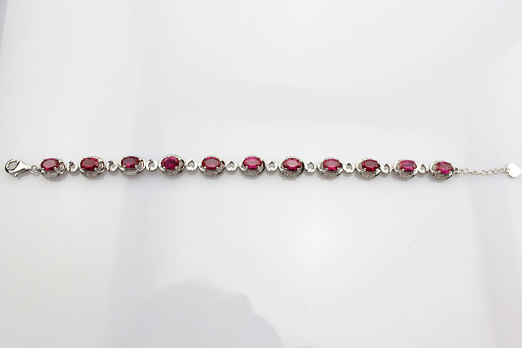 Sterling Silver 5x7mm Oval Ruby Cubic Zircon Tennis Bracelet(B06PINK)