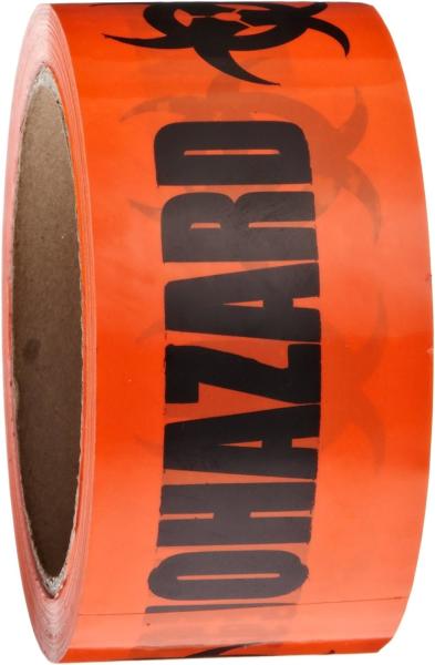 Biohazard Warning Tape with Black Imprint, Legend "Biohazard" (with Logo), 55 yd
