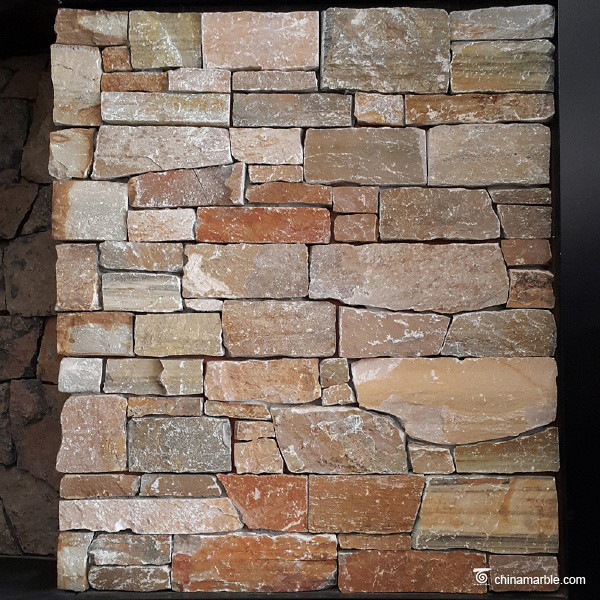 Natural stone Gold Brown Slate Meshed Back Wallstone Stacked Ledge Panel