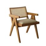 Wooden Rattan Dining Armrest Chair with Solid Wood Construction General Home