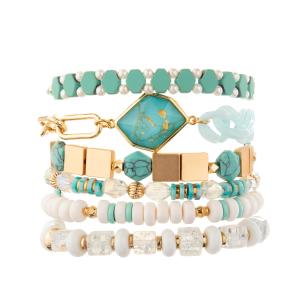 Wholesale Crystal Glass Beads Metal Handmade Chain Link Bracelets With Hexagonal Turquoise from china suppliers