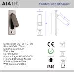 Modern brushed nickel USB reading wall lamp flexible 3W led bed wall light led