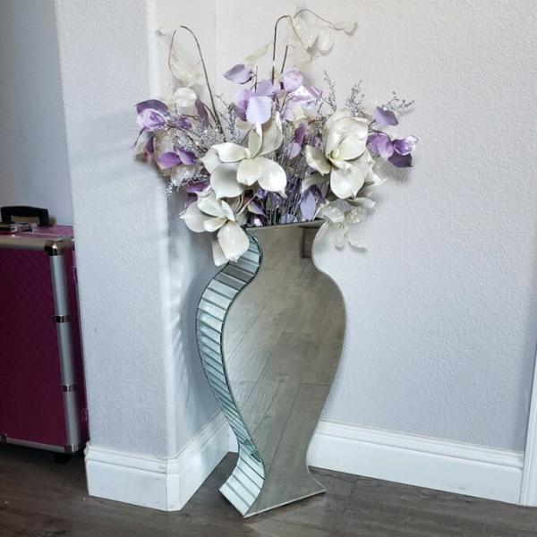 Clear Crystal Tall Mirrored Crushed Diamond Floor Vase Planter For Wedding