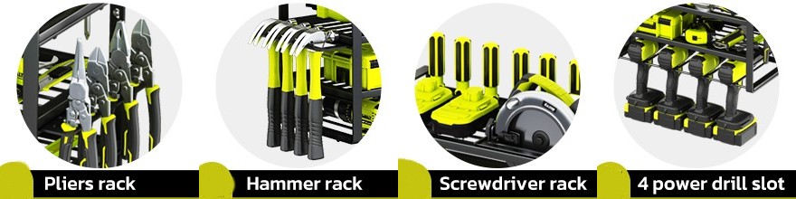 Organized Pegboard Power Tool Holder 8 Drill Wall Mount 4 Layer Heavy Duty Storage Rack