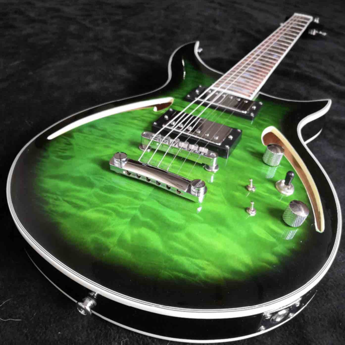 Grand guitar Hollow body AAA Quilted maple top Green waves electric guitar free shipping