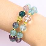 Handmade Gemstone Beaded Bracelet Natural Colored Fluorite Stone Bracelet