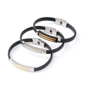 Wholesale Leather rope bracelet trendy retro leather woven stainless steel men's bracelet fashionable from china suppliers