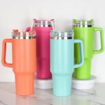Customized Coffee Tea Beer Water Tumbler Cup with Handle Straw Lid Leopard