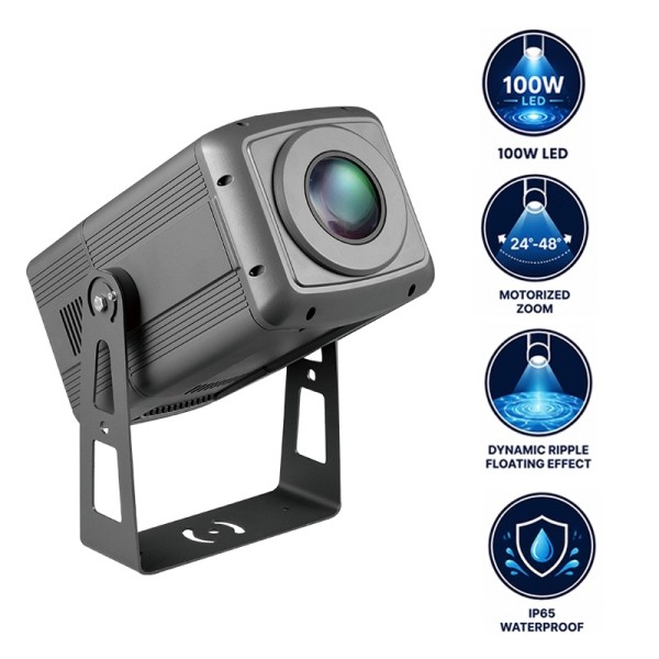 100W LED Outdoor Gobo Projector Ripple Floating Effect Garden Light Zoom