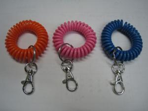 Wholesale Spiral wrist coil key chains orange pink blue popular colors w/split ring and thumb hook from china suppliers