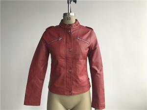 China Ladies' Red Pleather Jacket With Epaulets And Branded Poppers On Shoulder LEDO1717 on sale