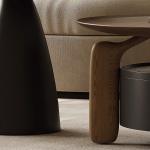 Walnut Veneer Central Round Coffee Table Natural Wood Top Solid Wood Legs For