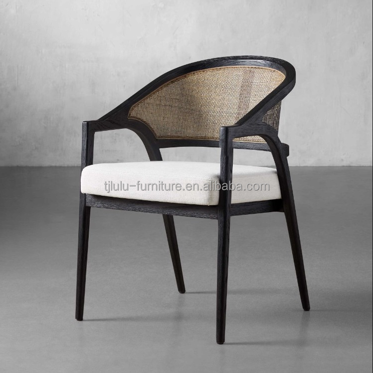 Simple Nordic Design Modern Solid Wood Rattan Fabric Dining Room Chair for Morden Restaurant
