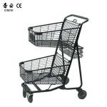 Double Basket Wire Shopping Cart Metal Black Customized Colors