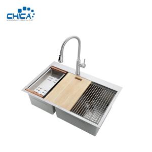 Wholesale 30x22x10cm SUS201 304 Stainless Steel Kitchen Sinks Double Bowl Handmade House Kitchen Sinks With Cutting Board from china suppliers
