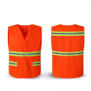 China Washable Reflective Safety Vests Orange Construction Vest With Pockets on sale
