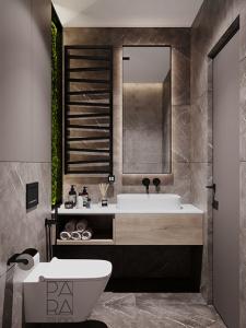 Wholesale Customized Modern Wood Veneer Bathroom Vanity With Mirror And White Sink Black Rack from china suppliers