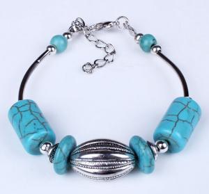 Wholesale Bohemian style retro personality cylindrical geometry turquoise antique silver plated brac from china suppliers