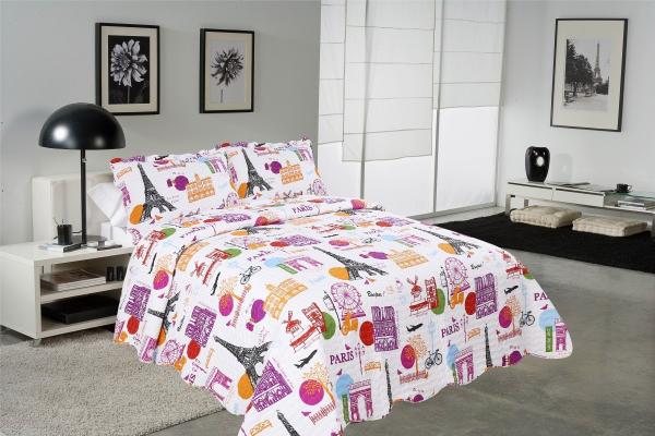 Quality Modern Style Printed Quilt Set With Classic Ticking Printing For Bedrooms for sale