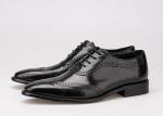 Black Men Business Casual Shoes , Carved Oxfords Leather Lace Up Brogue Shoes