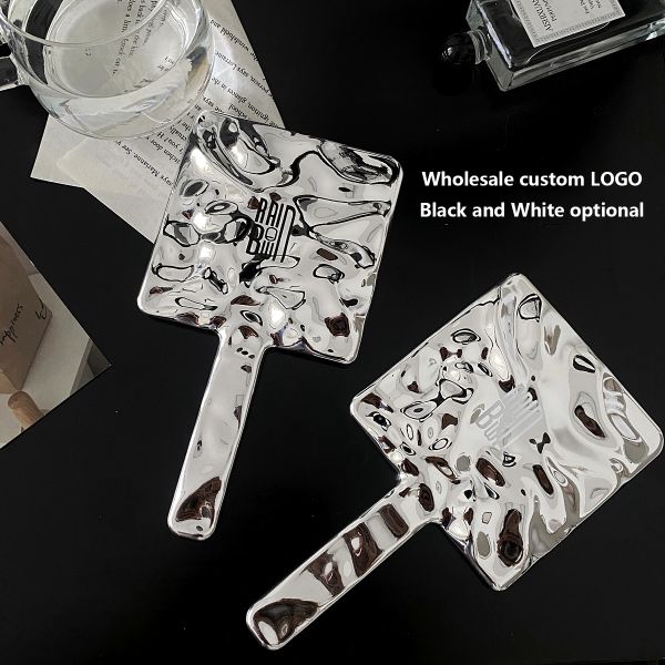 10.5*19*1cm Custom Logo Hand Held Mirror for Daily Makeup in Silver Square Shape