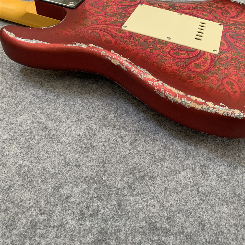 High Quality Electric Guitar Relic Retro Strat Electric Guitar with Pink Flower Color free shipping