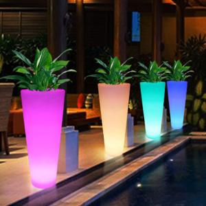 Wholesale Luminous Flower Pot Exhibition Luminous Colorful Garden Plant Pots Plastic Planter Floor Lamp For Party Hire from china suppliers