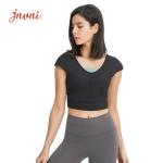 Ribbed Activewear T Shirts V Shaped Cross Back Outdoor Sports Crop Top