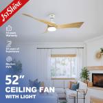 230V Solid Wood Blades 3 Color LED Dimmable Ceiling Fan With Remote Control