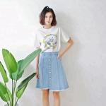 Summer Cool Casual Medium Length Slim Fit A Line Denim Skirt For Yound Ladies